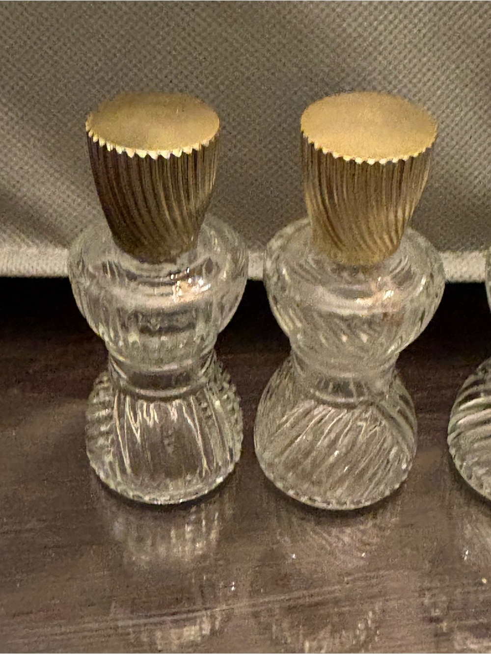 Vintage AVON Clear Glass Vanity Bottles with Gold Caps - Picture 2 of 11